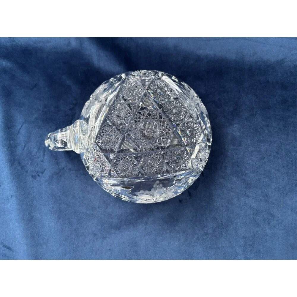 American Brilliant Period Intricate Pattern Sawtooth Candy Dish Handle